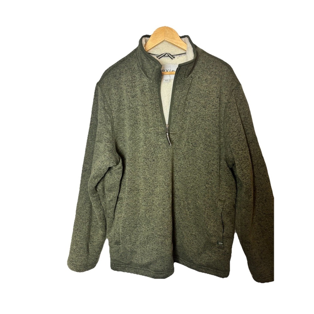 Orvis Men's 1/4 Zip Fleece Pullover Size LARGE Sherpa Lined Green sweater jacket